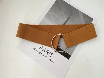 Women's Elastic Round Buckle Belt | Knitted Waist Band for Coats & Sweaters