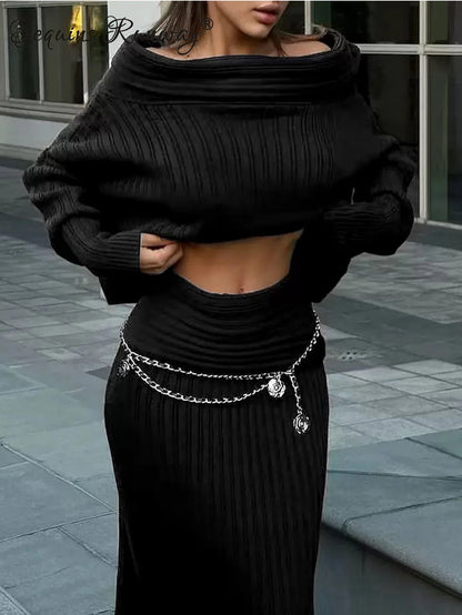 Off-Shoulder Knit Sweater Dress