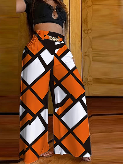 Women's Striped High-Waist Wide-Leg Pants