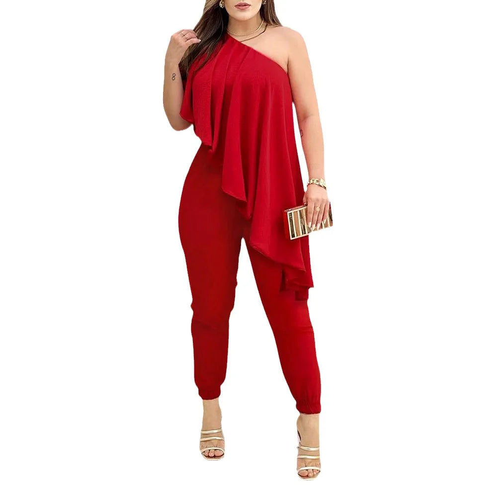 Temperament Womens Rompers 2023 Diagonal Shoulder Ruffled Jumpsuit for Women 2025