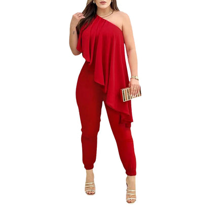 Temperament Womens Rompers 2023 Diagonal Shoulder Ruffled Jumpsuit for Women 2025
