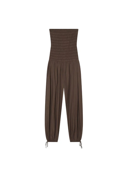 New Low Cut Rompers Playsuits For Ladies Solid High Waist Tube Top Casual Jumpsuit Fashion Sexy Strapless Wide Leg Pant Jumpsuit