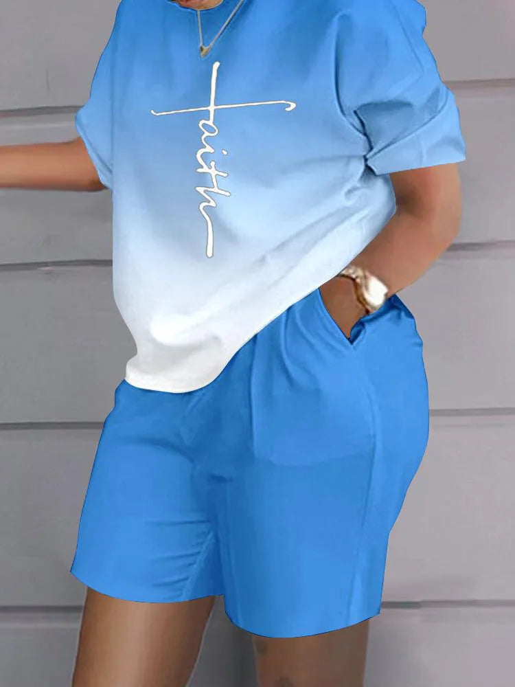 Women's T-Shirt 2 Piece Set Summer Elegant Casual White Short Sleeve Blouses Shorts Pockets Women Suit Streetwear Female Clothes