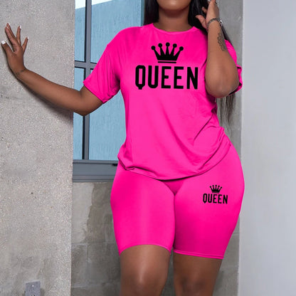 2025 Summer New Arrival Women's Tracksuit 2pcs Set Queen Printed O-Neck T-shirt Sport Shorts Urban Fashion Ladies Casual Outfits