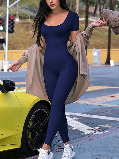 Women's Rompers Short Sleeve Solid Skinny Bodycon Jumpsuits Fashion Sports Fitness Casual Activity Streetwear Overalls
