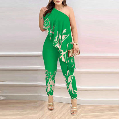 Temperament Womens Rompers 2023 Diagonal Shoulder Ruffled Jumpsuit for Women 2025