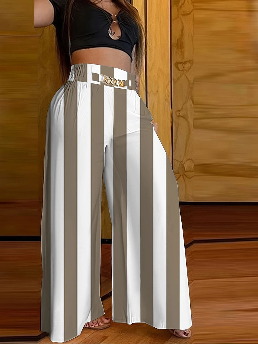 Women's Striped High-Waist Wide-Leg Pants