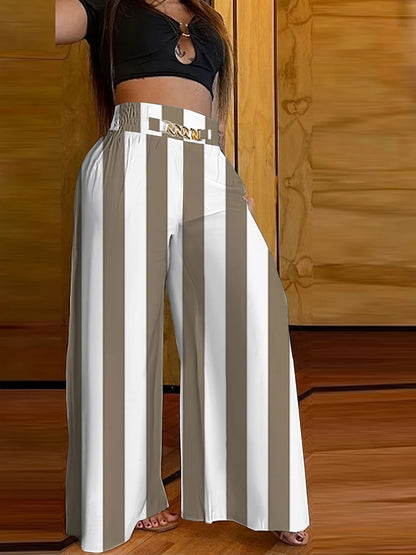 Women's Striped High-Waist Wide-Leg Pants