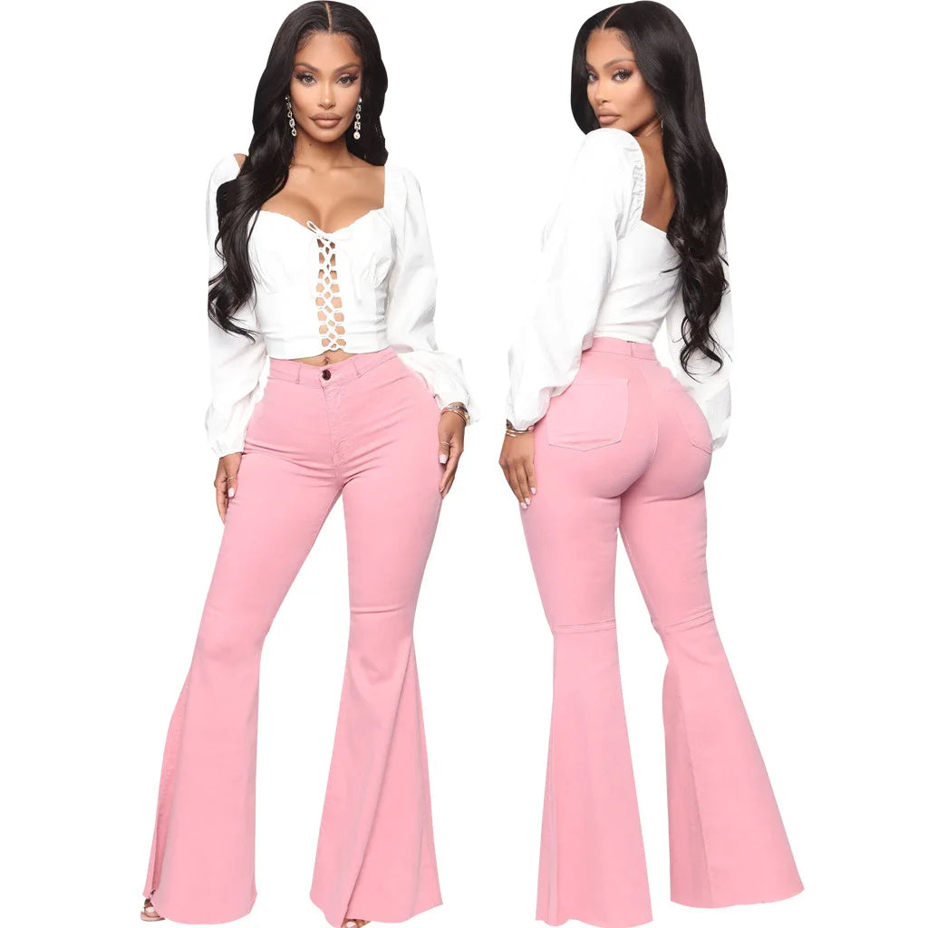 Women Jeans Flare Pants Sexy Denim Long Pant Hip Wrap Casual Solid Elegant Splice Regular Slim Fit High Waist Trousers Summer