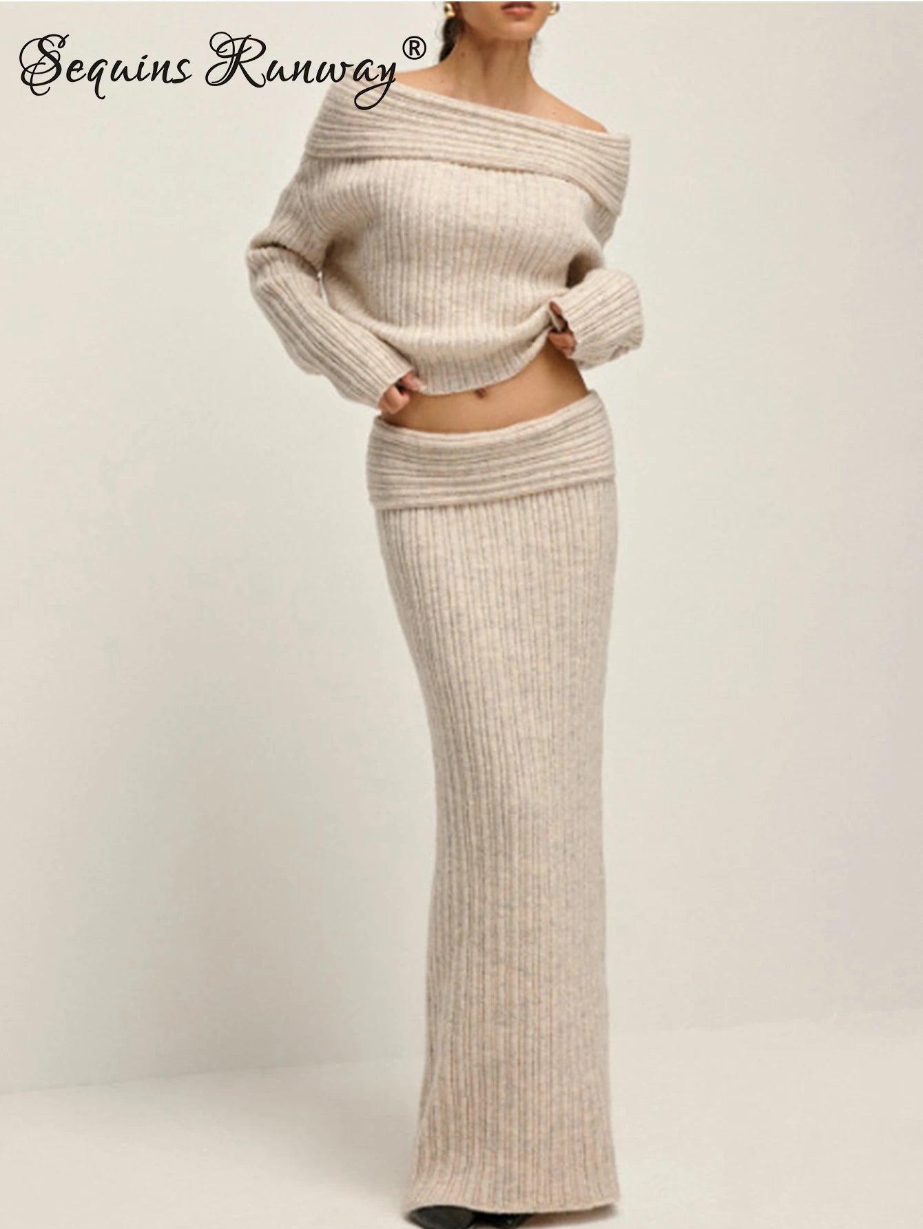 Off-Shoulder Knit Sweater Dress