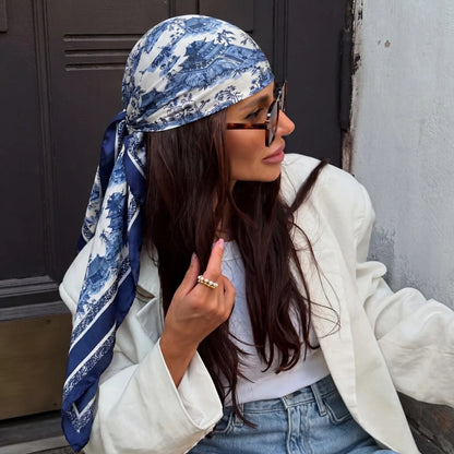 Women's Premium Satin Square Scarf | Windproof Hijab, Headband & Shawl