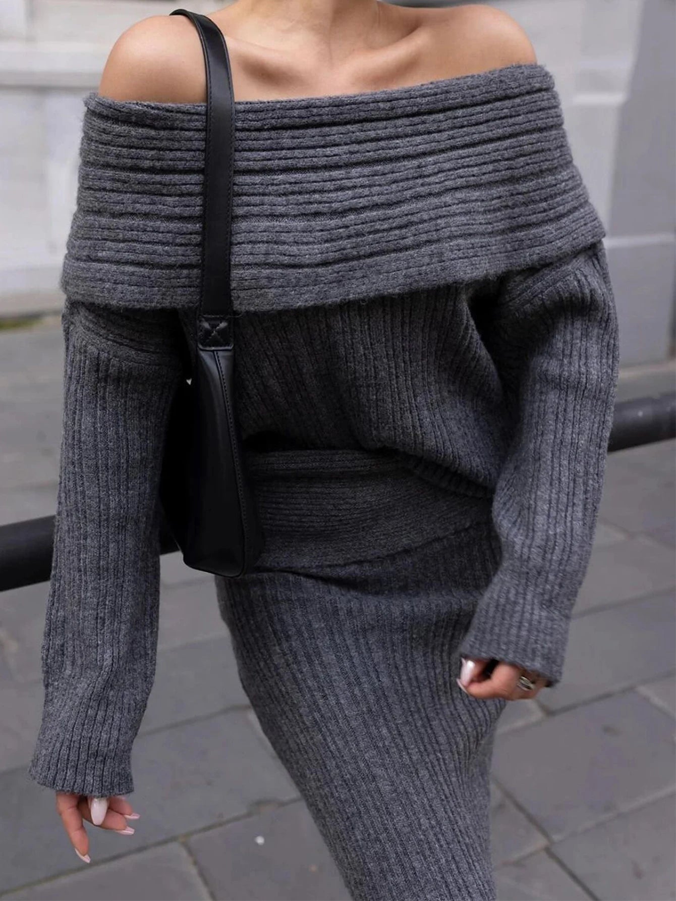 Off-Shoulder Knit Sweater Dress