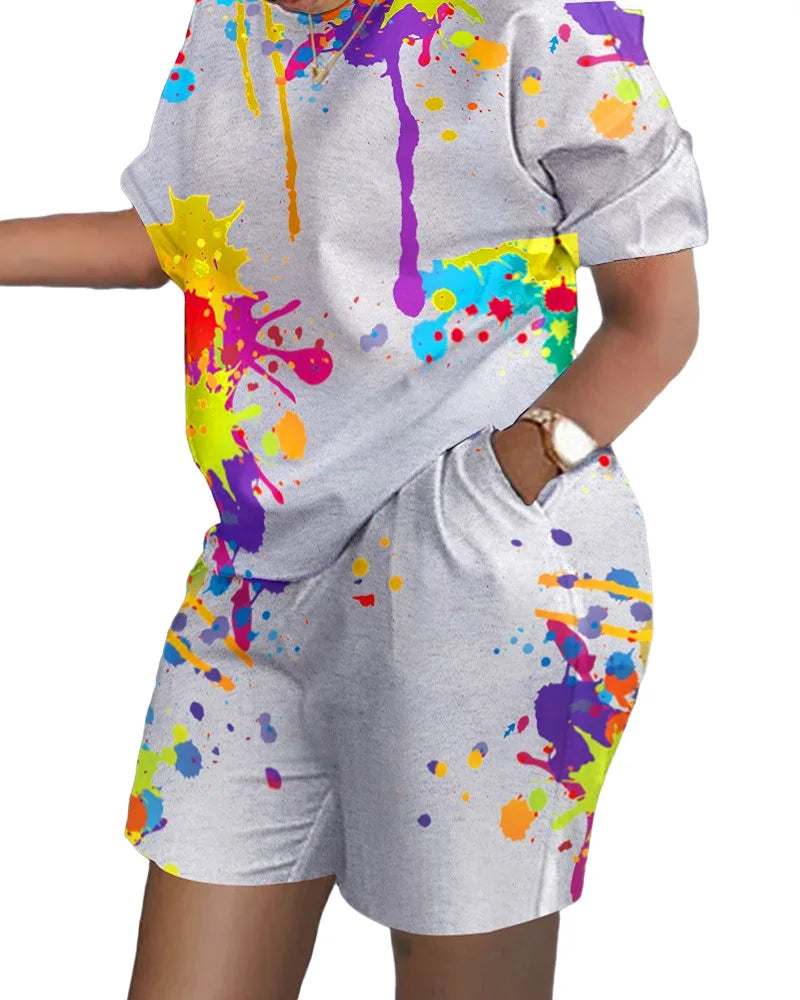 Women's T-Shirt 2 Piece Set Summer Elegant Casual White Short Sleeve Blouses Shorts Pockets Women Suit Streetwear Female Clothes
