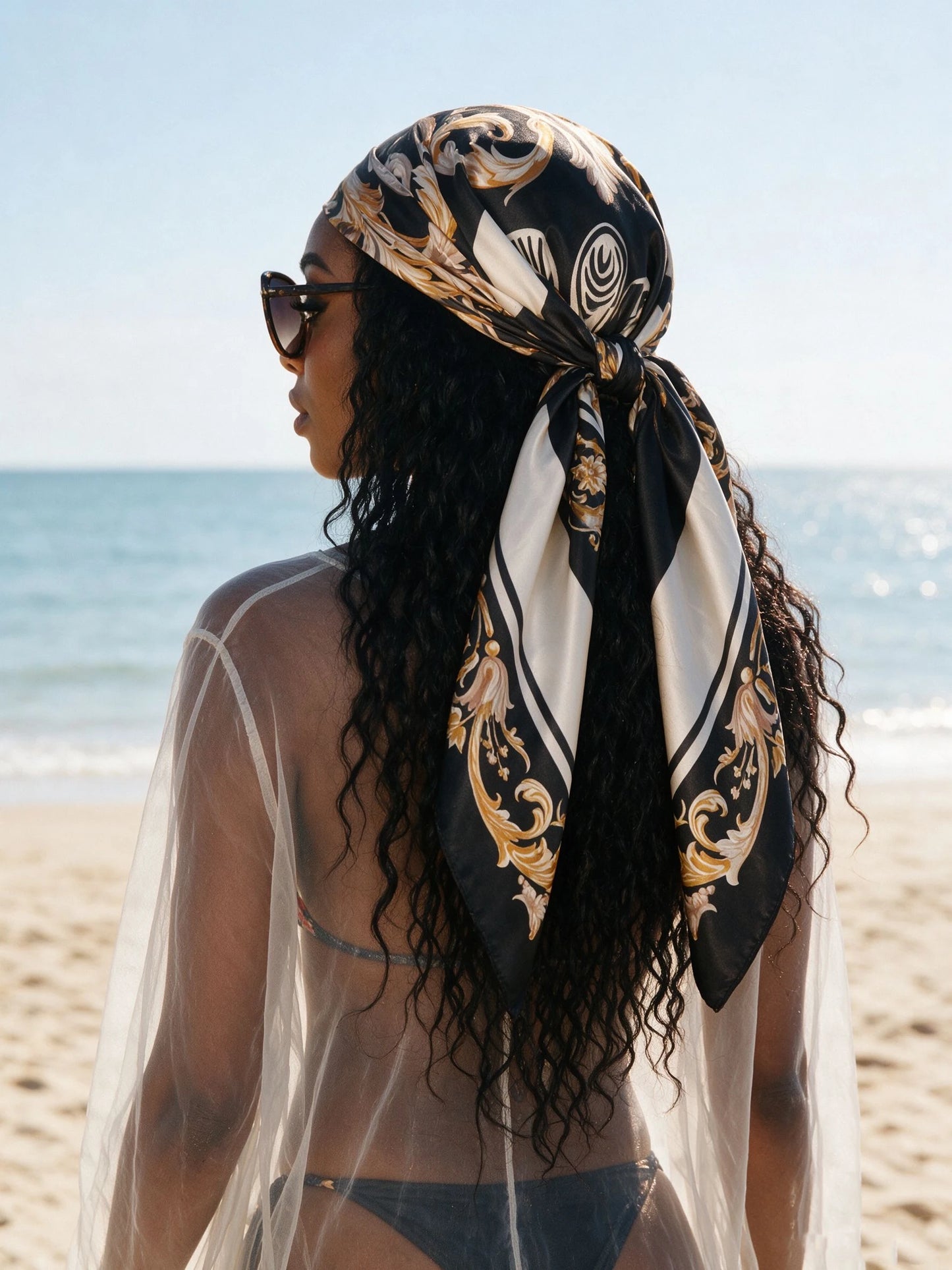 Women's Black Baroque Square Scarf | Headscarf, Bandana & Beach Wrap