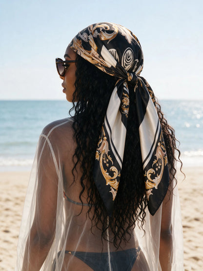 Women's Black Baroque Square Scarf | Headscarf, Bandana & Beach Wrap
