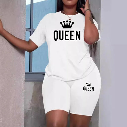 2025 Summer New Arrival Women's Tracksuit 2pcs Set Queen Printed O-Neck T-shirt Sport Shorts Urban Fashion Ladies Casual Outfits