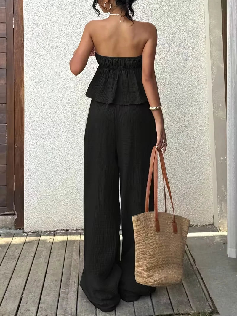 2 Piece Sets Woman Outfits, New Women's Casual Two-Piece Lace Up Top and Pants