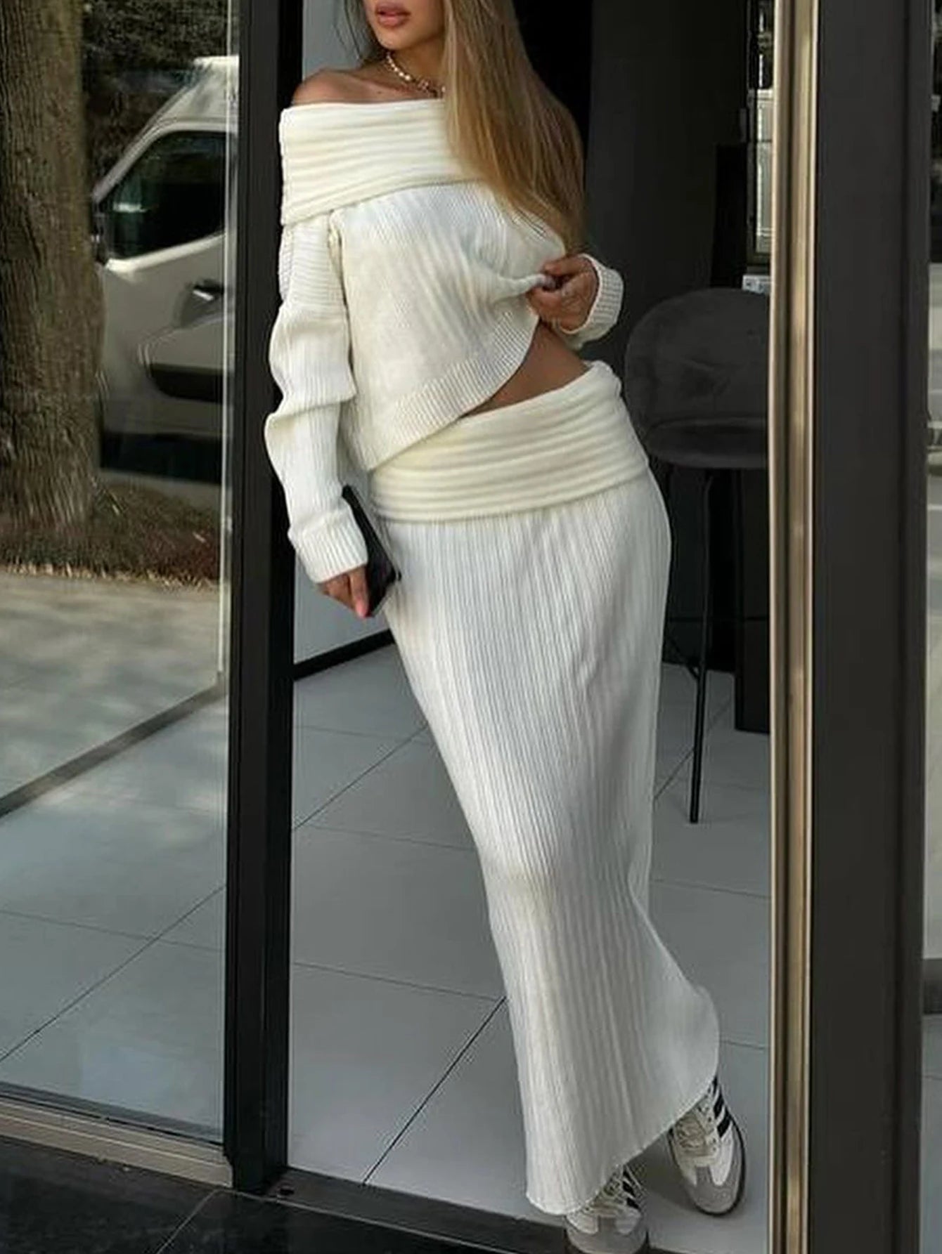 Off-Shoulder Knit Sweater Dress