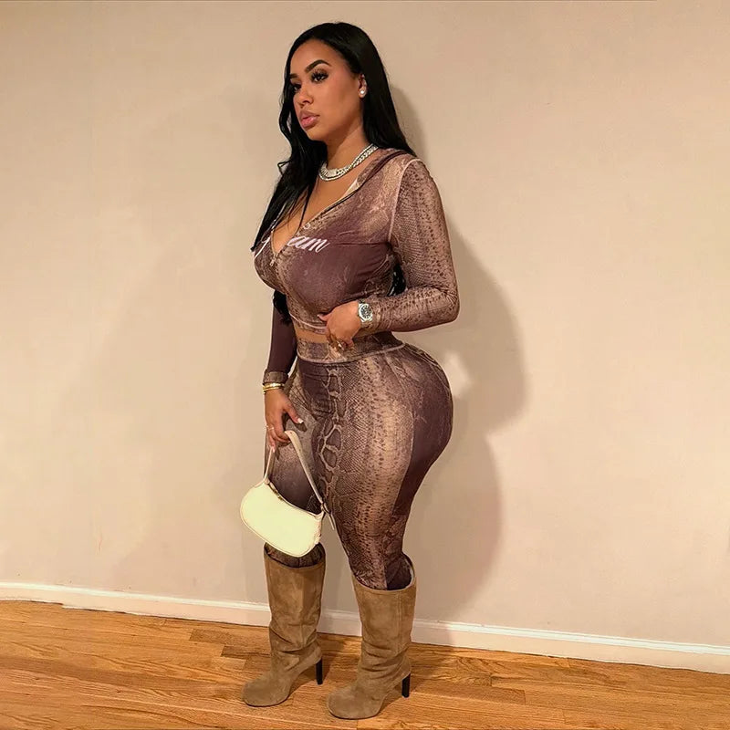 Letter Snake Print Tracksuit Set