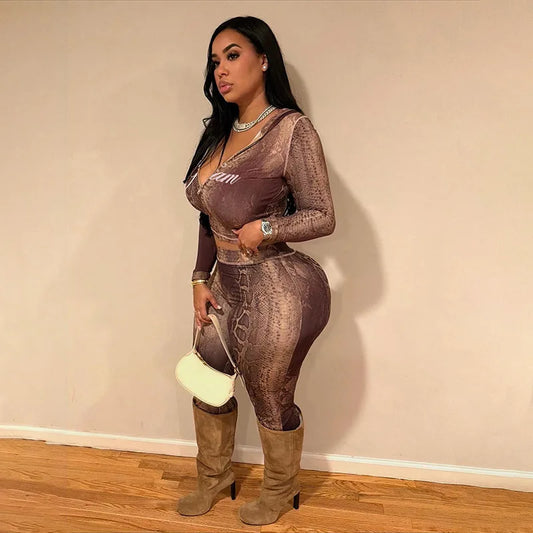 Letter Snake Print Tracksuit Set