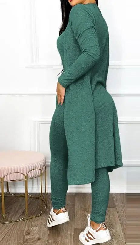 Sleeveless V-Neck Jumpsuit & Long Sleeve Coat 2-Piece Set