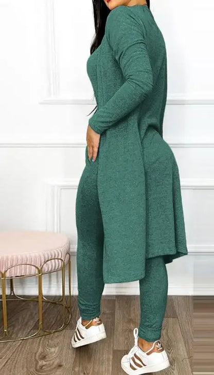 Sleeveless V-Neck Jumpsuit & Long Sleeve Coat 2-Piece Set