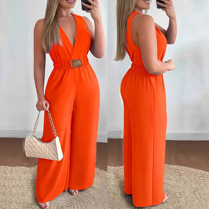 Jumpsuits women 2026 rompers Spring/Summer Deep V-neck sleeveless sexy jumpsuit wide-leg slim fashion jumpsuits women's clothing