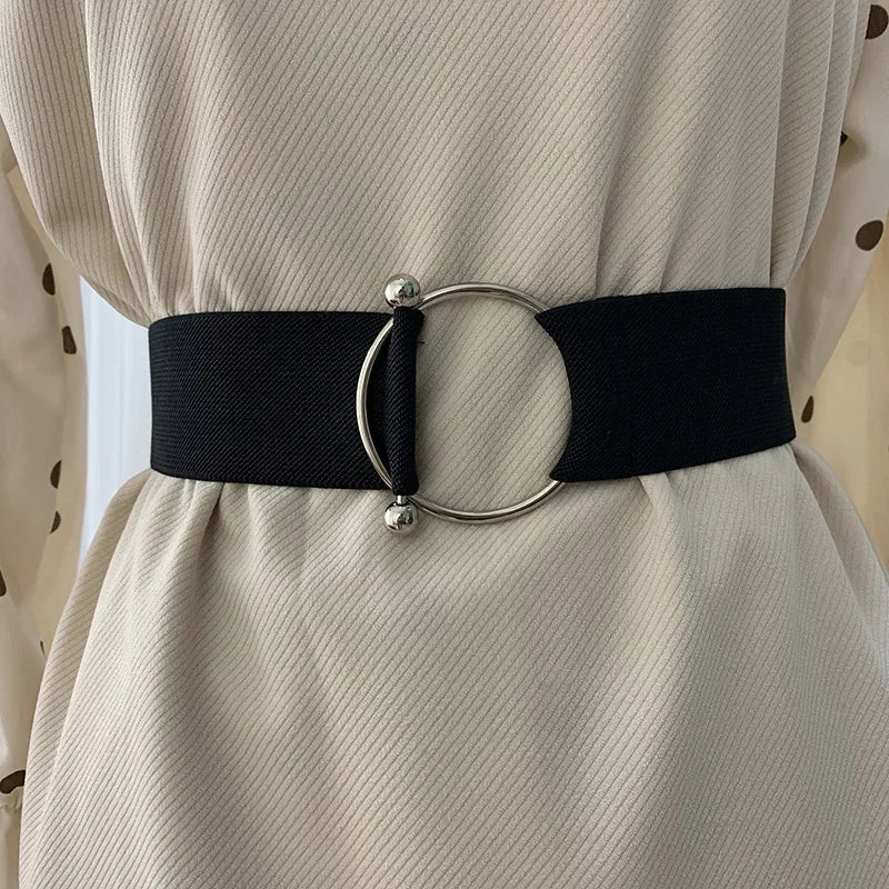 Women's Elastic Round Buckle Belt | Knitted Waist Band for Coats & Sweaters
