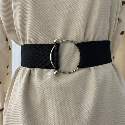 Women's Elastic Round Buckle Belt | Knitted Waist Band for Coats & Sweaters