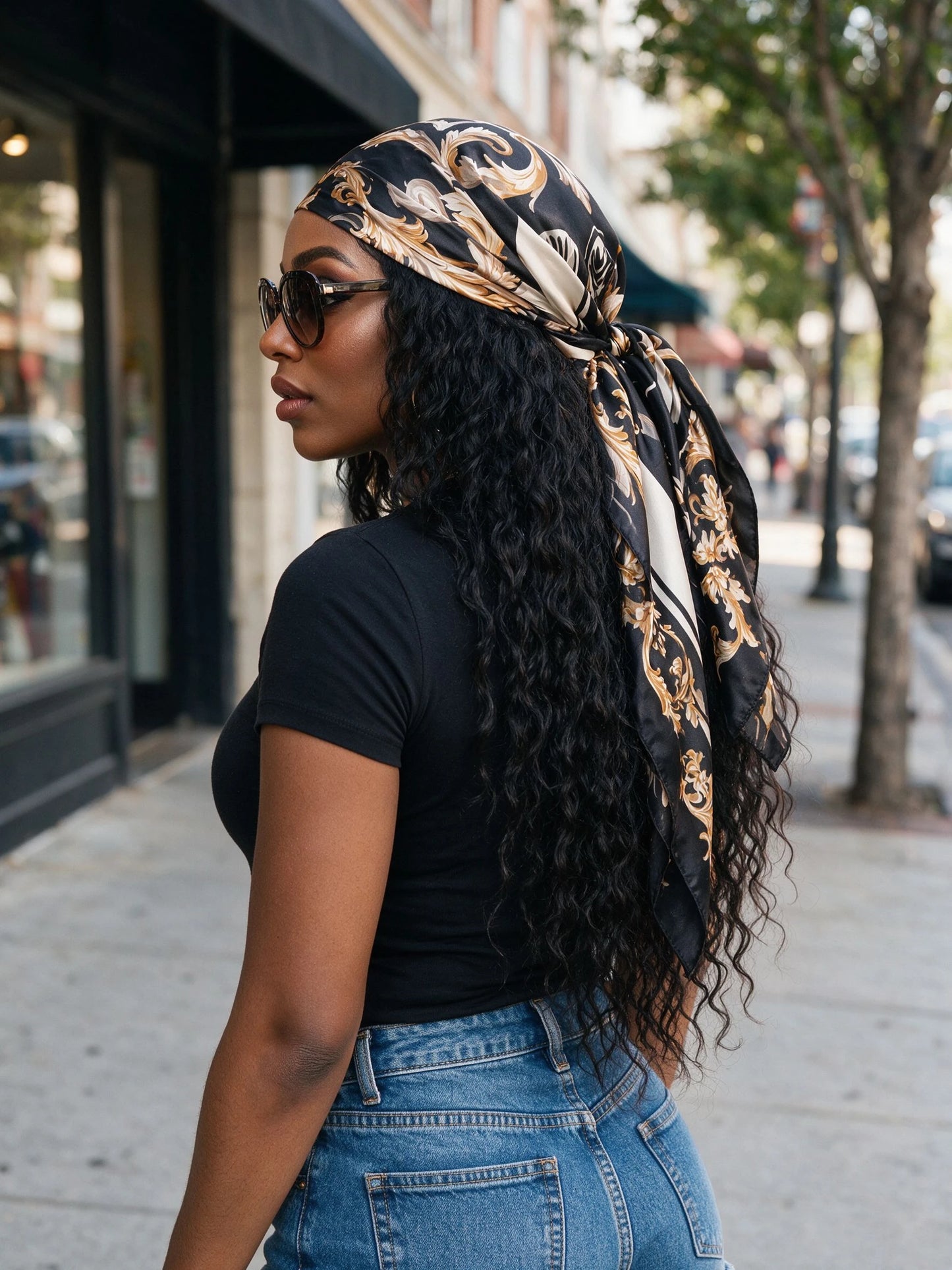 Women's Black Baroque Square Scarf | Headscarf, Bandana & Beach Wrap