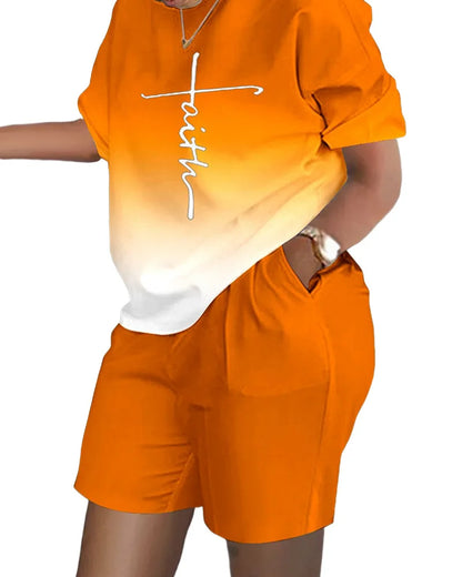 Women's T-Shirt 2 Piece Set Summer Elegant Casual White Short Sleeve Blouses Shorts Pockets Women Suit Streetwear Female Clothes