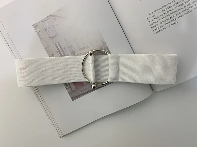 Women's Elastic Round Buckle Belt | Knitted Waist Band for Coats & Sweaters