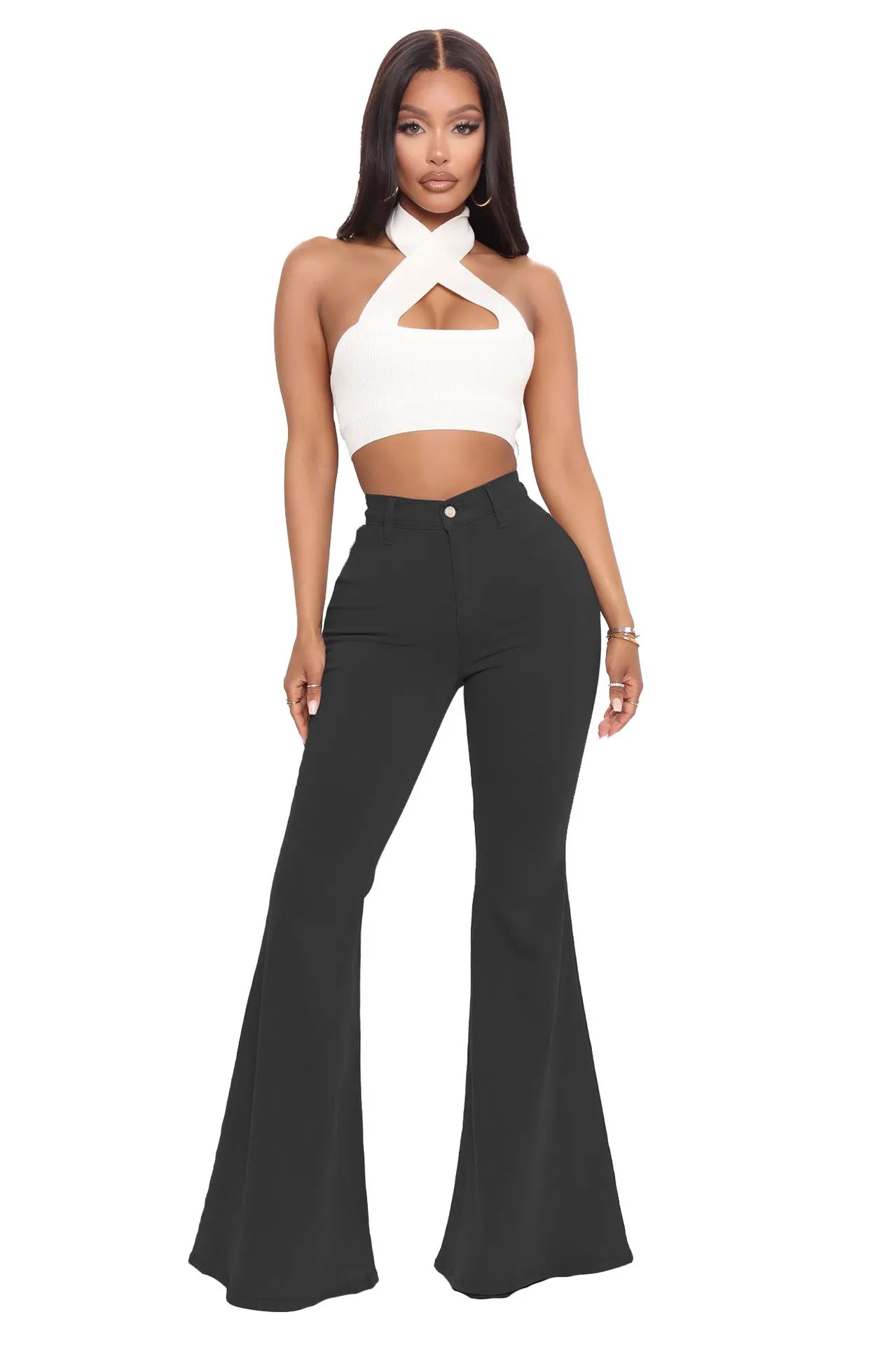Women Jeans Flare Pants Sexy Denim Long Pant Hip Wrap Casual Solid Elegant Splice Regular Slim Fit High Waist Trousers Summer