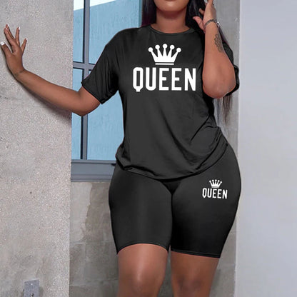 2025 Summer New Arrival Women's Tracksuit 2pcs Set Queen Printed O-Neck T-shirt Sport Shorts Urban Fashion Ladies Casual Outfits