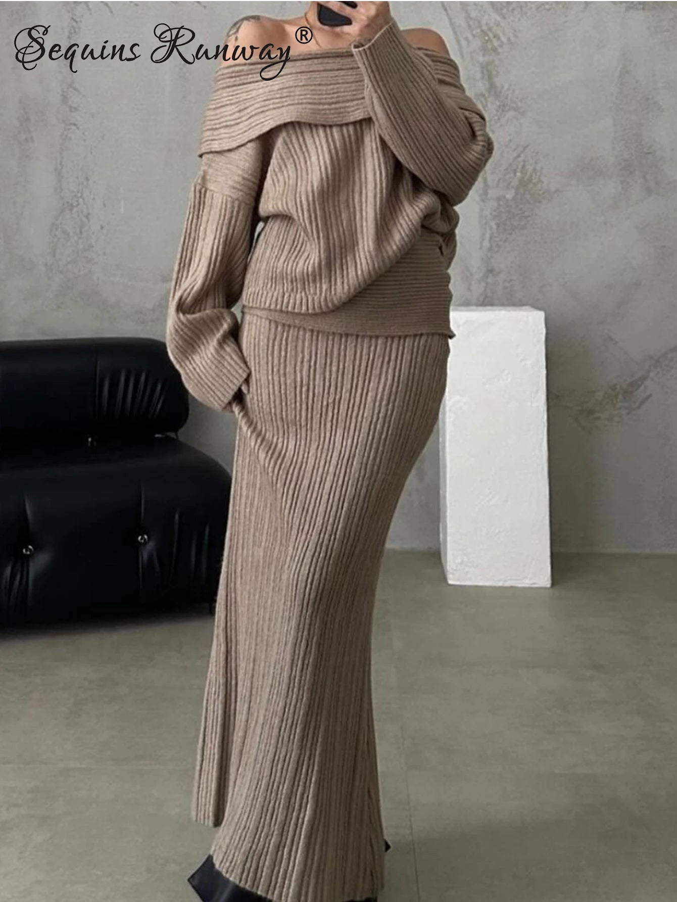 Off-Shoulder Knit Sweater Dress