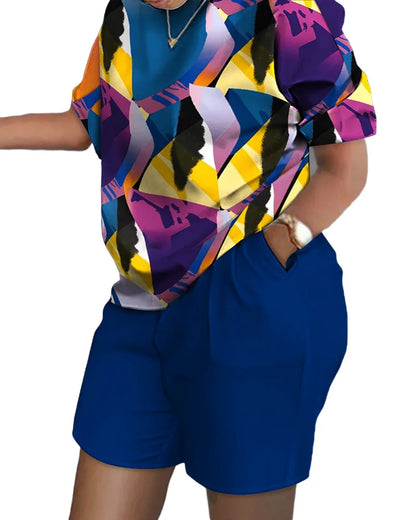 Women's T-Shirt 2 Piece Set Summer Elegant Casual White Short Sleeve Blouses Shorts Pockets Women Suit Streetwear Female Clothes
