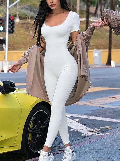 Women's Rompers Short Sleeve Solid Skinny Bodycon Jumpsuits Fashion Sports Fitness Casual Activity Streetwear Overalls