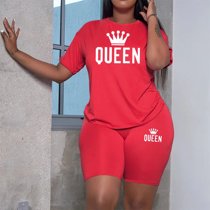 2025 Summer New Arrival Women's Tracksuit 2pcs Set Queen Printed O-Neck T-shirt Sport Shorts Urban Fashion Ladies Casual Outfits
