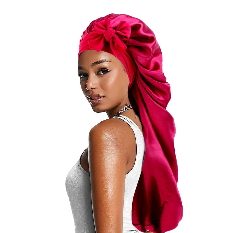 Women's Bowknot Satin Bonnet | Long Hair Sleep Cap with Bow Detail