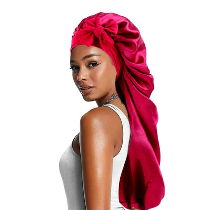 Women's Bowknot Satin Bonnet | Long Hair Sleep Cap with Bow Detail