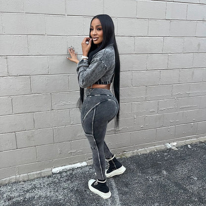 Women's Cropped Zip Jacket and Pants Set