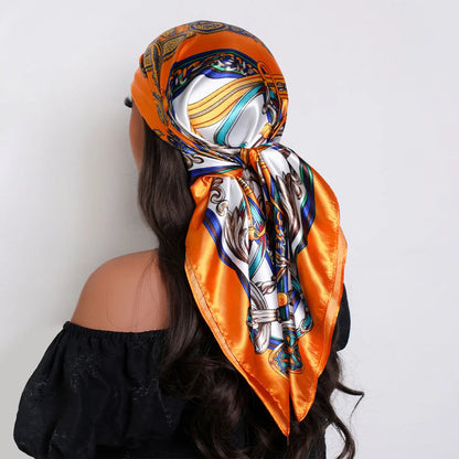 Women's Satin Hair Scarf | Luxury Square Silk Foulard, Hijab & Neckerchief