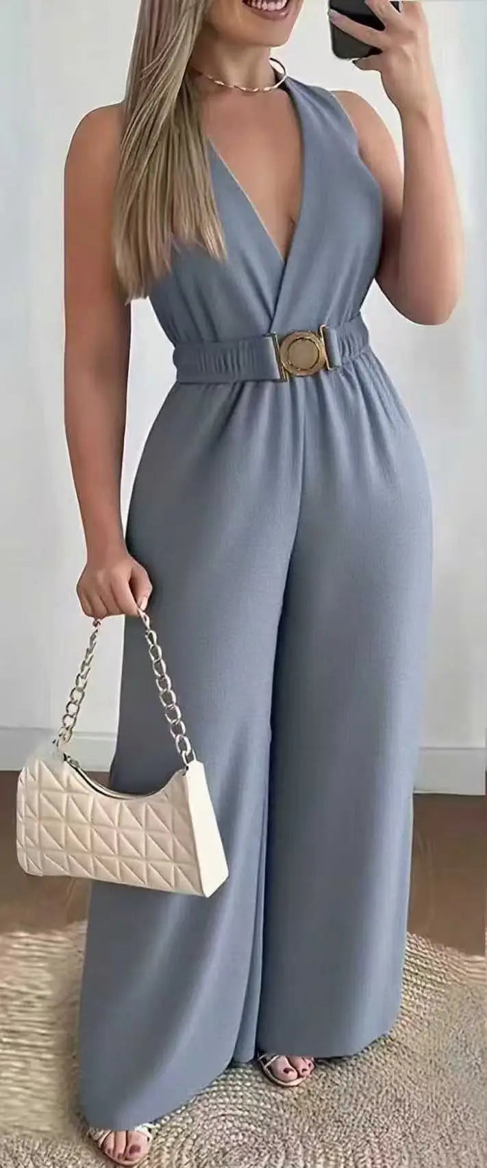 Jumpsuits women 2026 rompers Spring/Summer Deep V-neck sleeveless sexy jumpsuit wide-leg slim fashion jumpsuits women's clothing