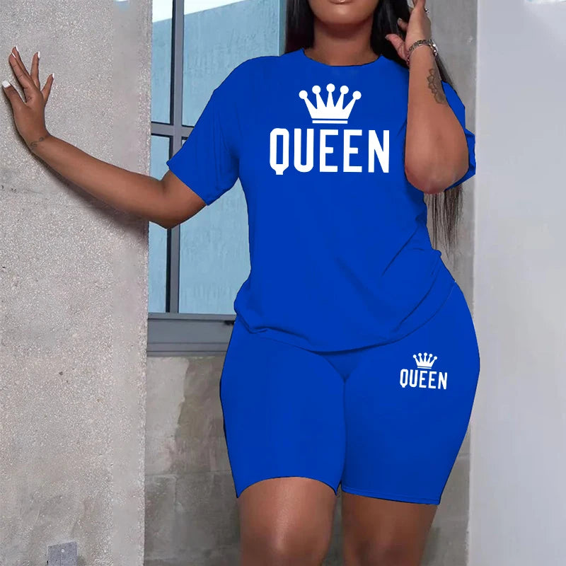 2025 Summer New Arrival Women's Tracksuit 2pcs Set Queen Printed O-Neck T-shirt Sport Shorts Urban Fashion Ladies Casual Outfits