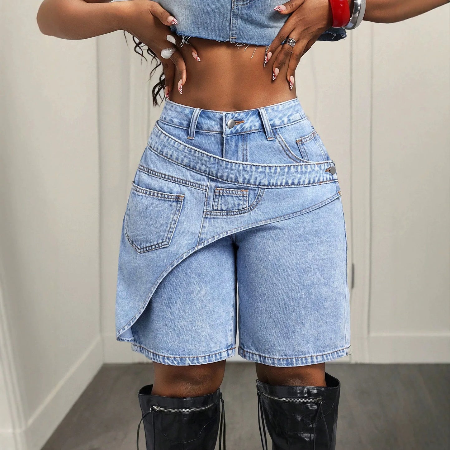 Women Denim Pant Jeans Vintage Wide Leg Knee Length Pants High Waist Straight Trousers Y2k Streetwear Elegant Casual Loose