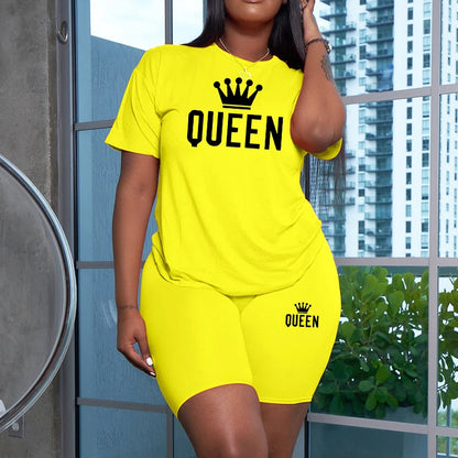 2025 Summer New Arrival Women's Tracksuit 2pcs Set Queen Printed O-Neck T-shirt Sport Shorts Urban Fashion Ladies Casual Outfits