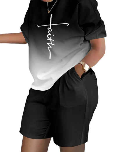 Women's T-Shirt 2 Piece Set Summer Elegant Casual White Short Sleeve Blouses Shorts Pockets Women Suit Streetwear Female Clothes