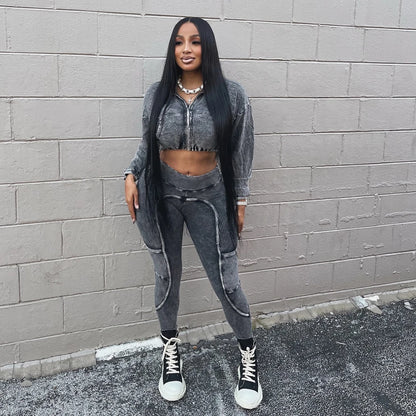 Women's Cropped Zip Jacket and Pants Set