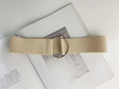 Women's Elastic Round Buckle Belt | Knitted Waist Band for Coats & Sweaters
