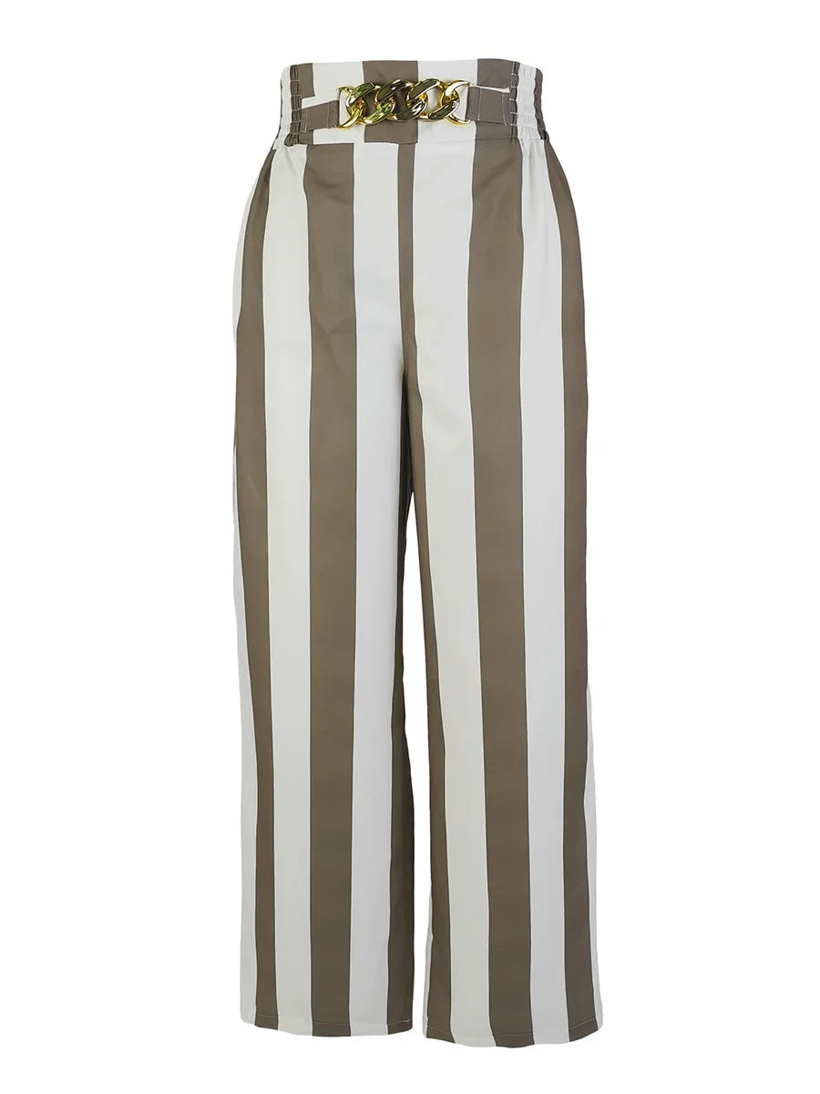 Women's Striped High-Waist Wide-Leg Pants